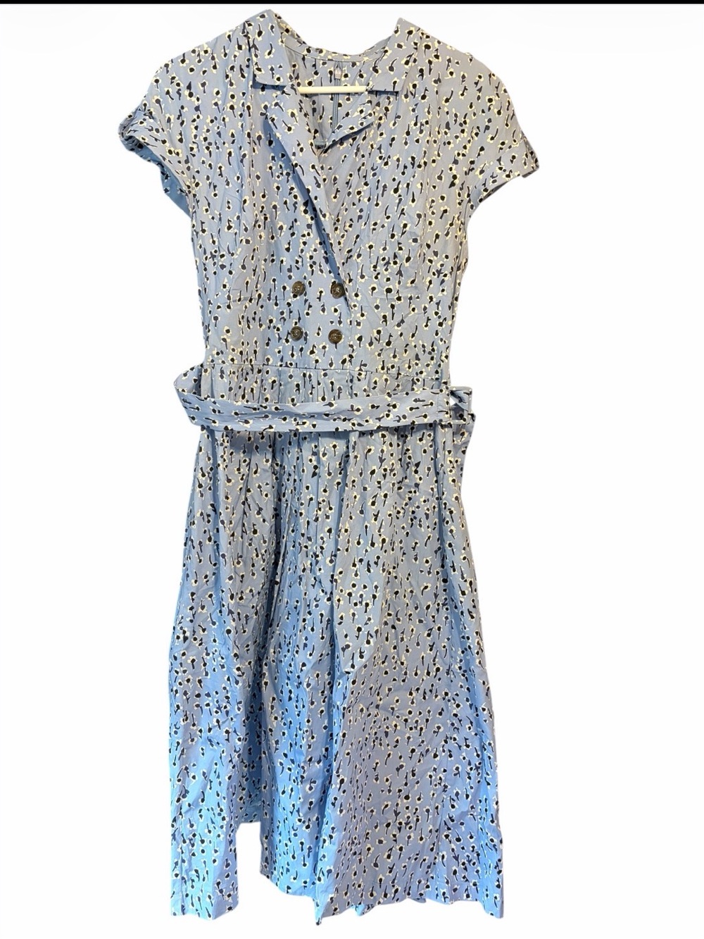 Lela Rose Blue Cotton Shirt Dress Pockets Belted Midi Cottagecore Celeb Size 12 - Picture 2 of 6